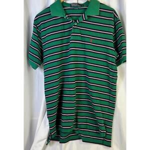 Polo Ralph Lauren Shirt Green Blue Stripe Mens Short Sleeve Large EUC